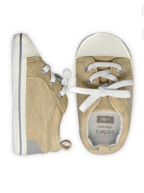 Carter's Beige Canvas Lace-Up Baby Sneakers with White Trim 6-9 Months